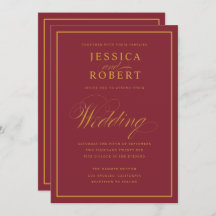 Elegantes Script Gold Border Merlot Burgundy Weddi