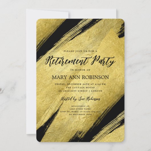 Elegantes Script Gold Brush Retirement Party Einladung (Vorderseite)