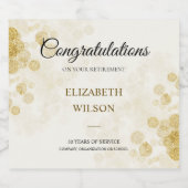 Elegantes Script Gold Confetti Retirement Party Schaumweinetikett (Einzelnes Label)