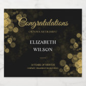 Elegantes Script Gold Confetti Retirement Party Schaumweinetikett (Einzelnes Label)