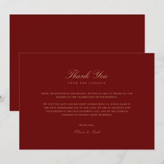 Elegantes Script Gold & Deep Red Dankeschön Card Dankeskarte (Vorne/Hinten)