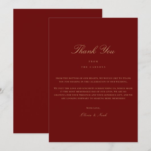 Elegantes Script Gold & Deep Red Dankeschön Card Dankeskarte (Vorne/Hinten)