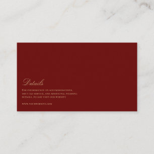 Elegantes Script, Gold & Deep Red Wedding Details Begleitkarte