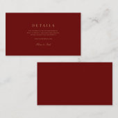 Elegantes Script, Gold & Deep Red Wedding Details Begleitkarte (Vorne/Hinten)
