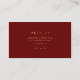 Elegantes Script, Gold & Deep Red Wedding Details Begleitkarte