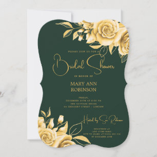 Elegantes Script Gold Floral Brautparty Emerald Einladung