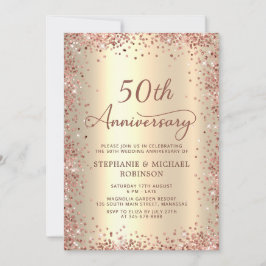 Elegantes Script Gold Foil 50. Hochzeitstag Einladung