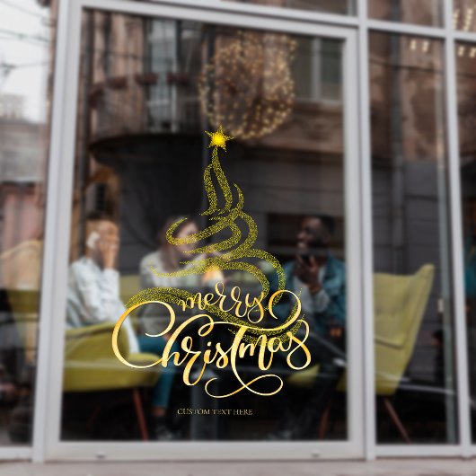 Elegantes Script Gold Frohe Weihnachtsbaum Busines Fensteraufkleber