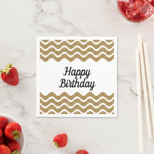 Elegantes Script Gold Glitzer Happy Birthday Serviette (Beispiel)