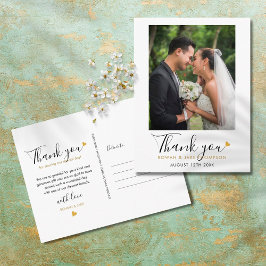 Elegantes Script Gold Heart Wedding Foto Vielen Da Postkarte