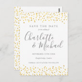 Elegantes Script Gold Hearts Confetti Save the Dat Postkarte (Vorne/Hinten)