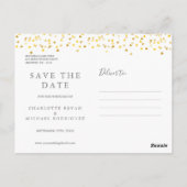 Elegantes Script Gold Hearts Confetti Save the Dat Postkarte (Rückseite)
