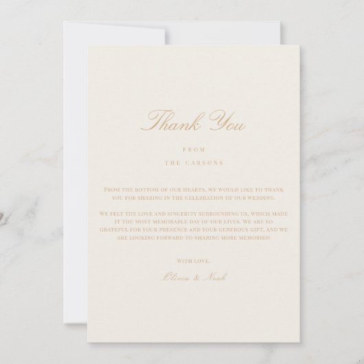Elegantes Script Gold & Ivory Danke Karte (Vorderseite)