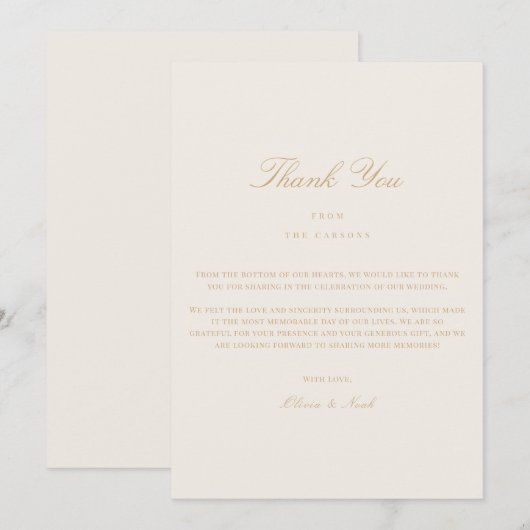 Elegantes Script Gold & Ivory Danke Karte (Vorne/Hinten)
