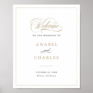 Elegantes Script Gold Moderne Hochzeit Begrüßungsz Poster