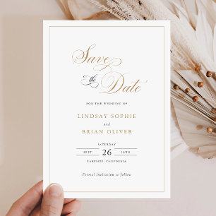 Elegantes Script Gold Moderne Hochzeit speichern d Einladung