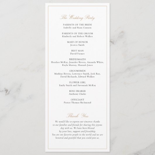 Elegantes Script Gold Moderne Kalligraphie Hochzei Programm (Rückseite)