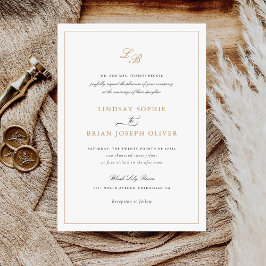 Elegantes Script Gold Monogram Moderne Hochzeit Einladung