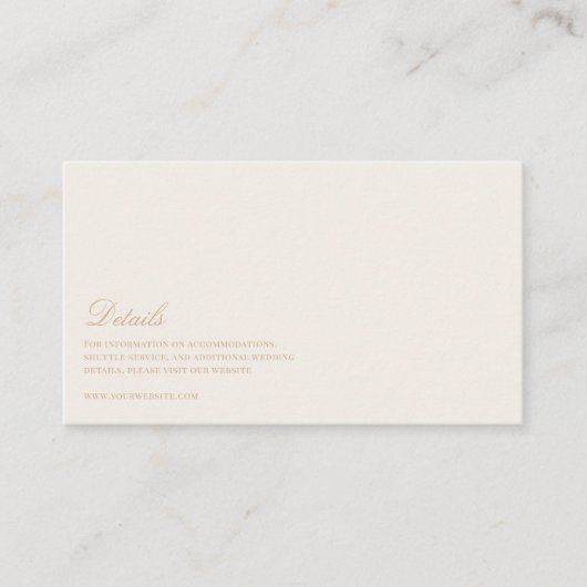 Elegantes Script, Gold und Elfenbeinheirat Details Begleitkarte (Vorderseite)