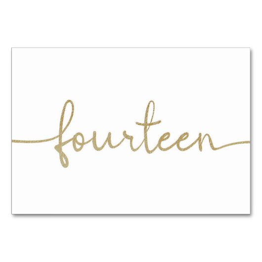 Elegantes Script Gold Wedding 14/14 Tischnummer (Vorderseite)