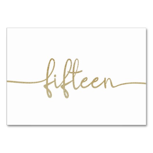 Elegantes Script Gold Wedding 15/15 Tischnummer (Vorderseite)