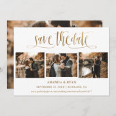 Elegantes Script Gold Wedding 4 Foto Save the Date (Vorne/Hinten)