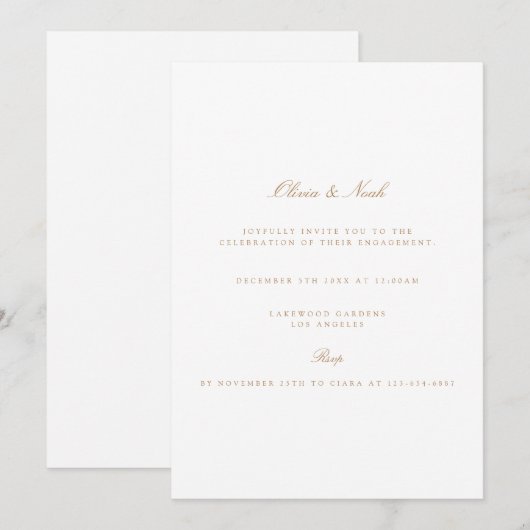 Elegantes Script, Gold & White Verlobung Einladung (Vorne/Hinten)