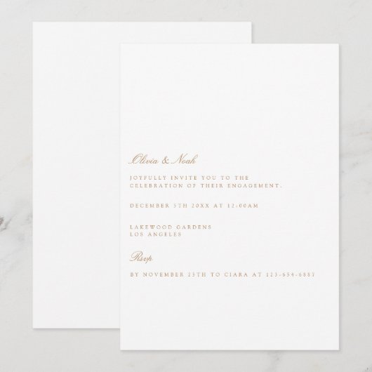 Elegantes Script, Gold & White Verlobung Einladung (Vorne/Hinten)