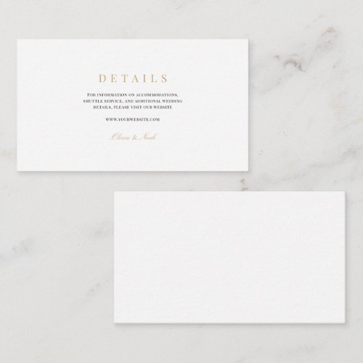 Elegantes Script, Gold & White Wedding Details Begleitkarte (Vorne/Hinten)