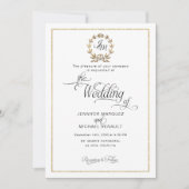 Elegantes Script Gold Wreath Monogram Foto Hochzei Einladung (Vorderseite)