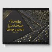 Elegantes Script Golden Floral Luxury Black Weddin Gästebuch (Vorderseite)