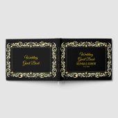 Elegantes Script Golden Luxury Floral Black Weddin Gästebuch (Voll)