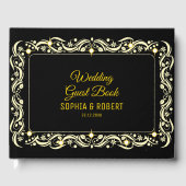Elegantes Script Golden Luxury Floral Black Weddin Gästebuch (Vorderseite)