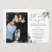 Elegantes Script Gothic Rose Blumenzwiebeln Foto H Einladung (Vorne/Hinten)