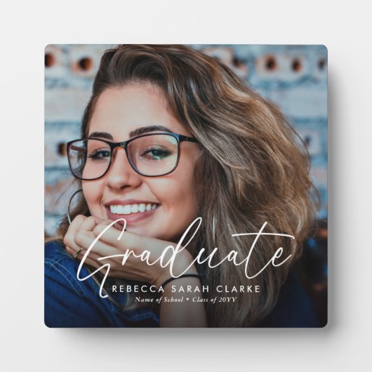 Elegantes Script Graduate Foto Keepake Fotoplatte (Vorderseite)