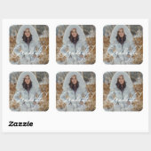 Elegantes Script Graduate Foto und Name Quadratischer Aufkleber (Blatt)