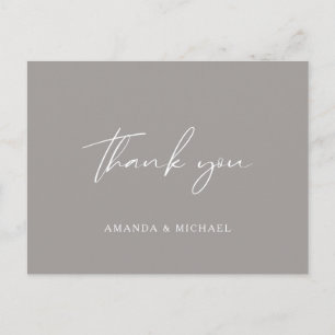 Elegantes Script Gray Monochrome Wedding Vielen Da Postkarte