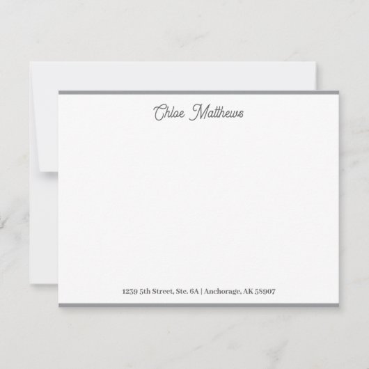 Elegantes Script Gray Stationery Border Mitteilungskarte (Vorderseite)