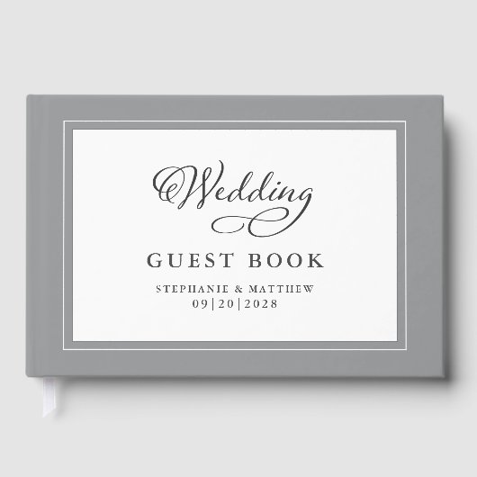 Elegantes Script Gray Wedding Gästebuch Chic Borde (Vorderseite)