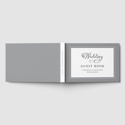 Elegantes Script Gray Wedding Gästebuch Chic Borde (Voll)