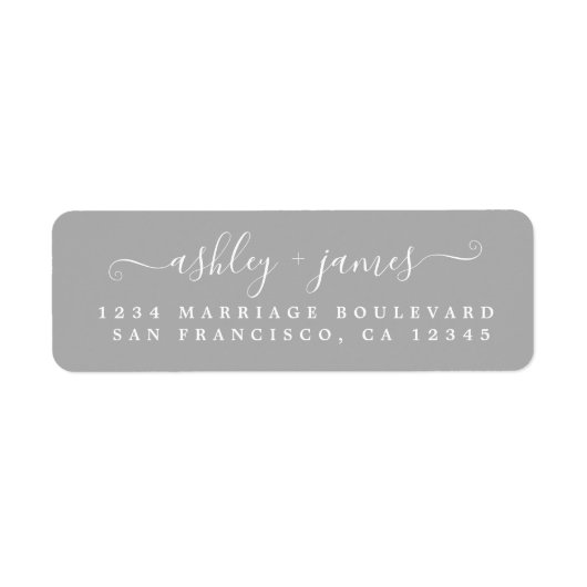 Elegantes Script Gray Wedding Return Address Label (Vorne)