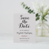 Elegantes Script Gray Wedding Save the Date Postkarte (Stehend Vorderseite)