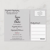 Elegantes Script Gray Wedding Save the Date Postkarte (Rückseite)
