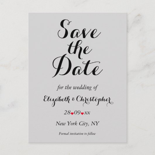 Elegantes Script Gray Wedding Save the Date Postkarte (Vorderseite)