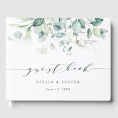 Elegantes Script Green Foliage Wedding Guest Book Gästebuch (Vorderseite)