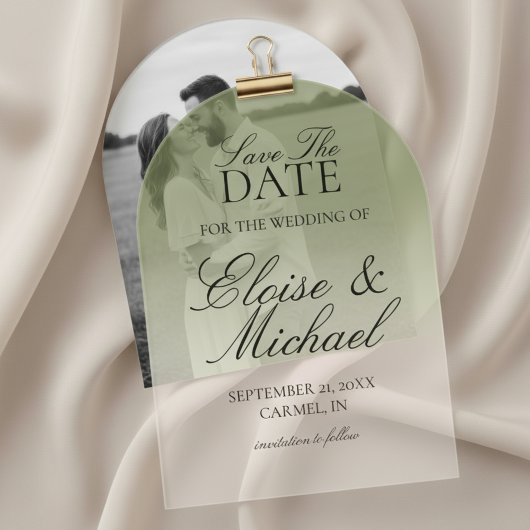 Elegantes Script Green Gradient Save the Date Acryleinladungen