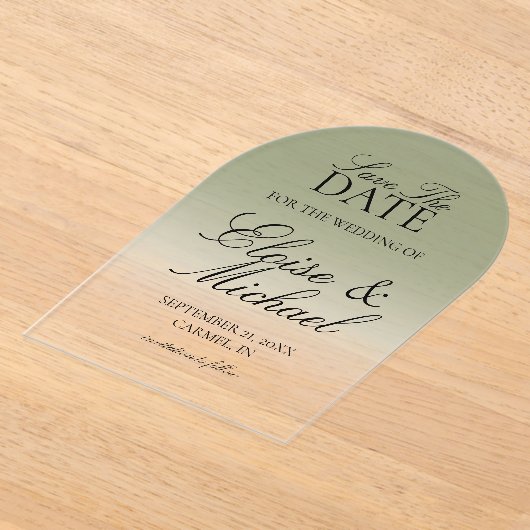Elegantes Script Green Gradient Save the Date Acryleinladungen (Ablage )
