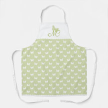 Elegantes Script Green Monogram Butterfly Pattern