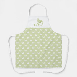Elegantes Script Green Monogram Butterfly Pattern Schürze