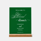 Elegantes Script Green Probe Dinner Willkommen Acrylschild (Vorderseite)